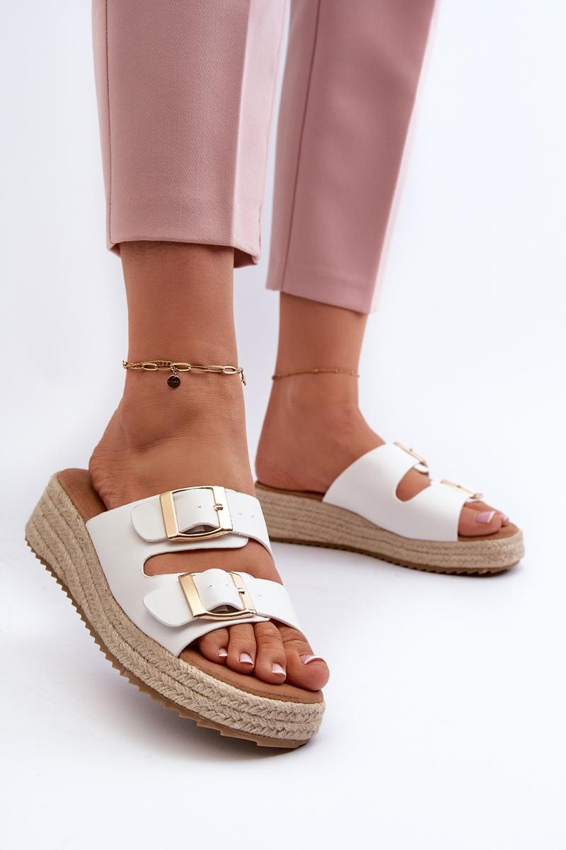 Step In Style Zaloemi White Faux Leather Platform Wedge Sandals