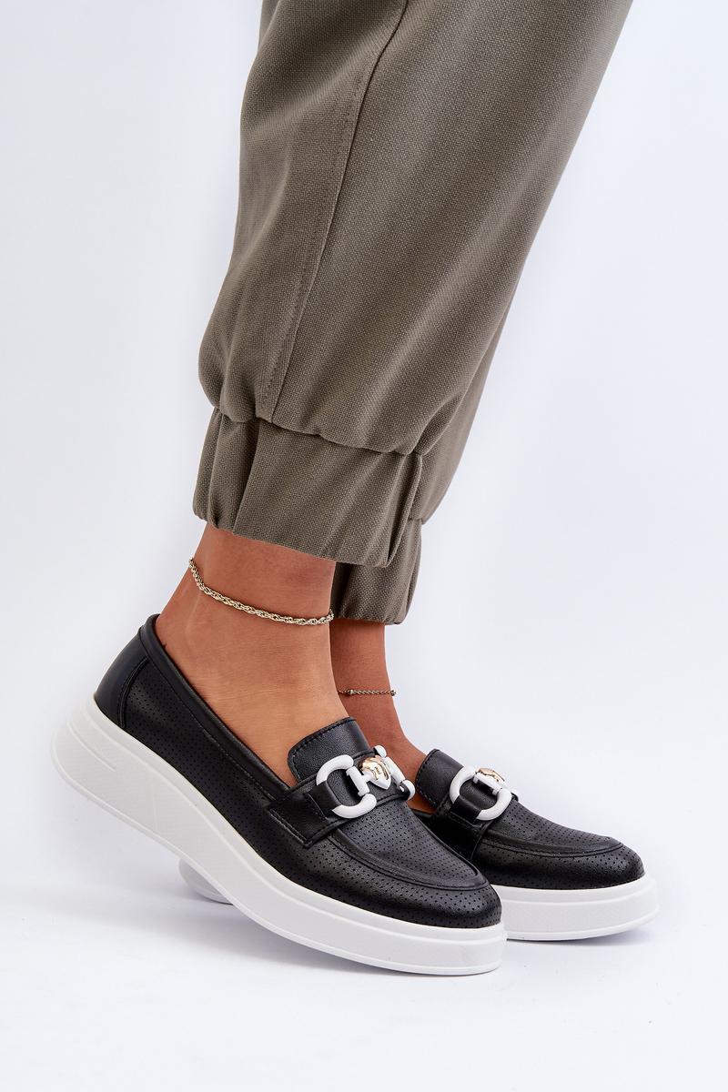 Step In Style Black Leather Platform Moccasins