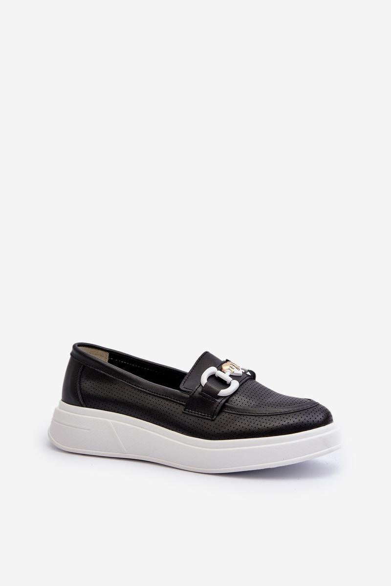 Step In Style Black Leather Platform Moccasins - view 2