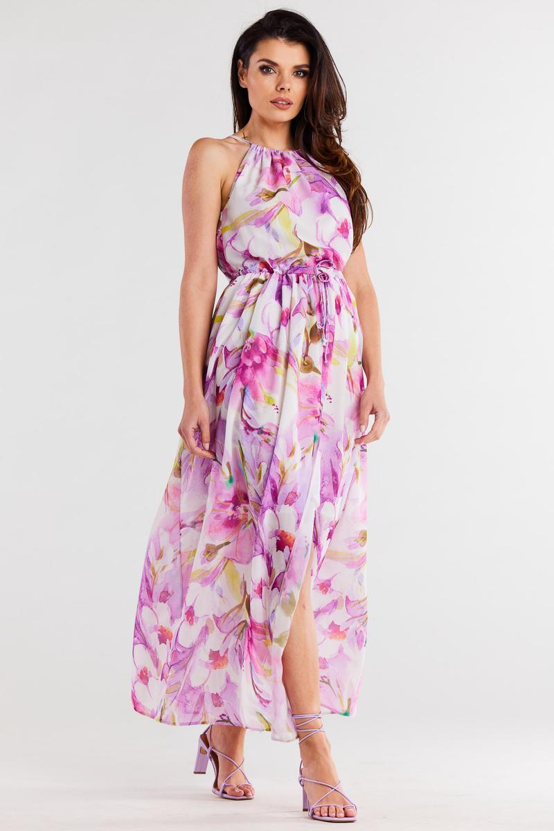 Awama Violet Chiffon Sleeveless Dress - view 2