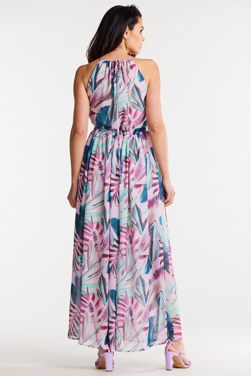 Awama Tropical Print Chiffon Sleeveless Dress - view 3