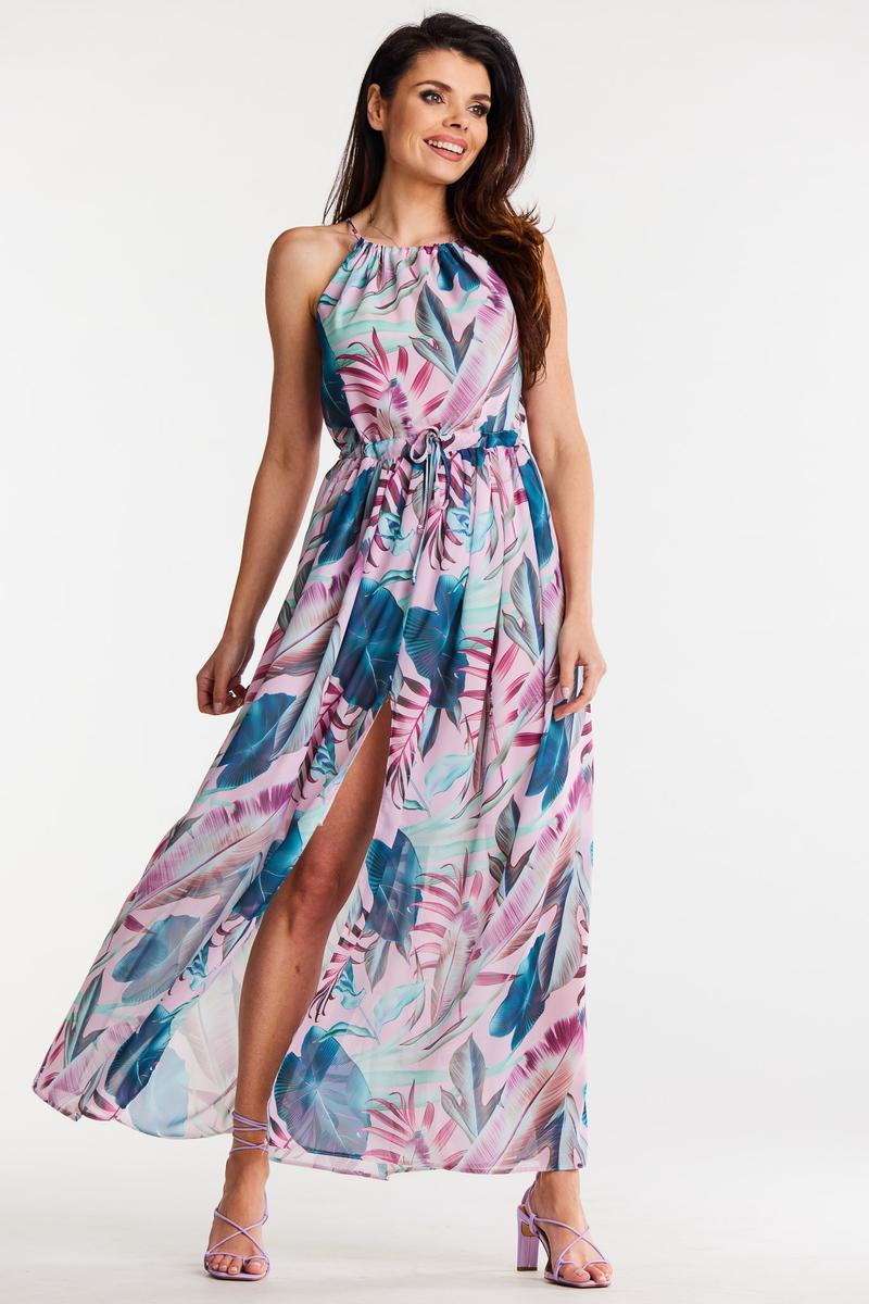 Awama Tropical Print Chiffon Sleeveless Dress - view 4