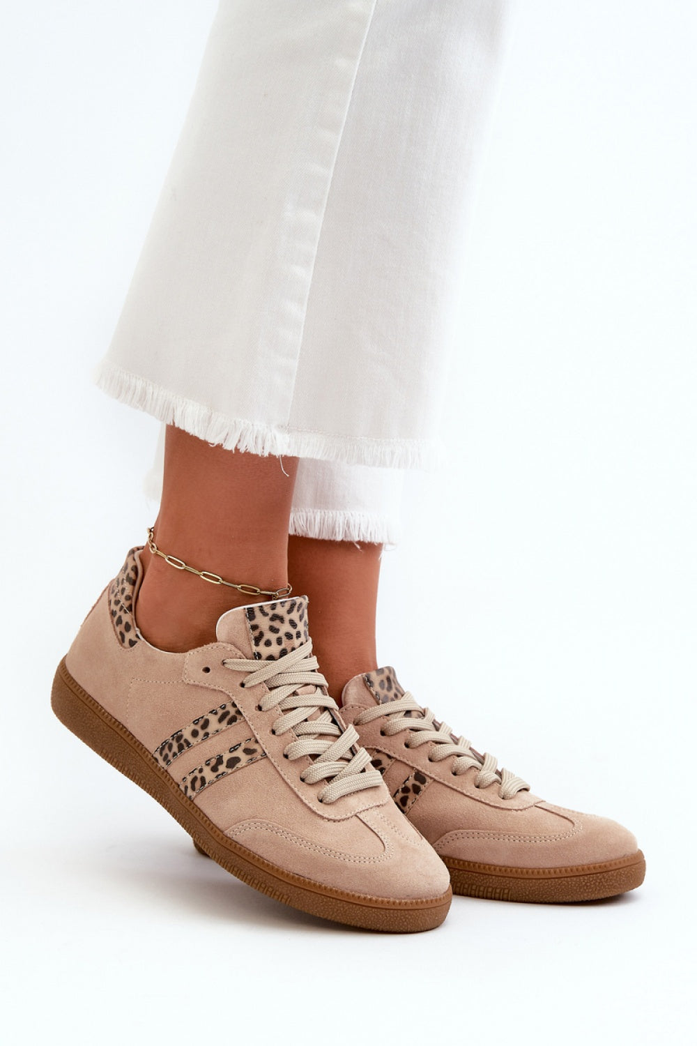 Step In Style Beige Suede Lace Up Trainers