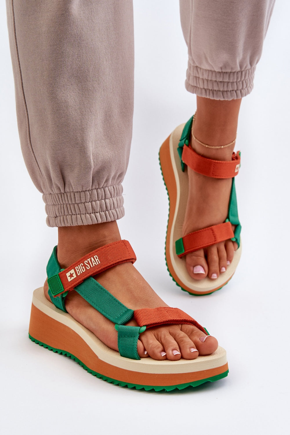 Step In Style Orange Platform Wedge Sandals - view 2