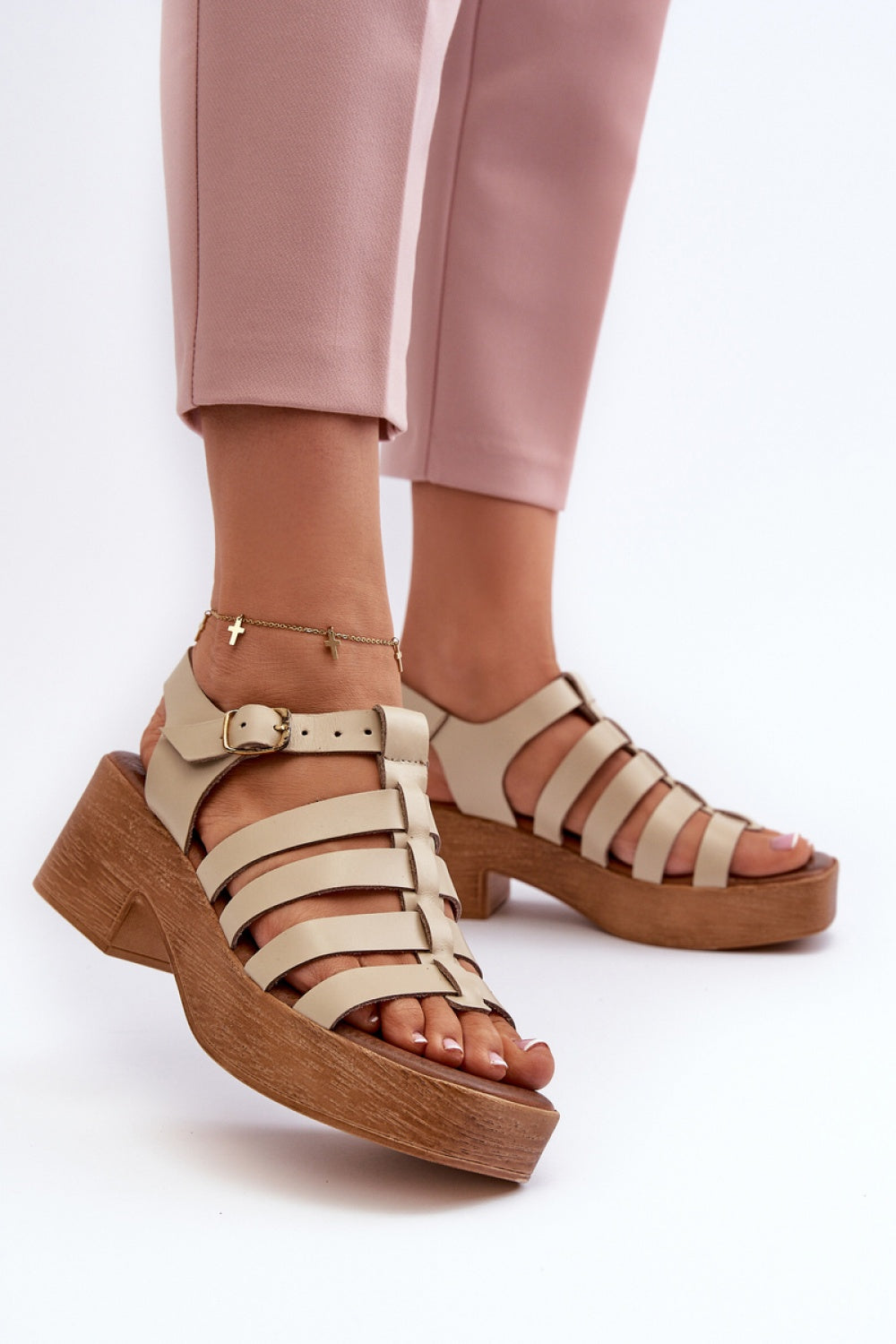 Step In Style Zazoo Beige Leather Heeled Sandals