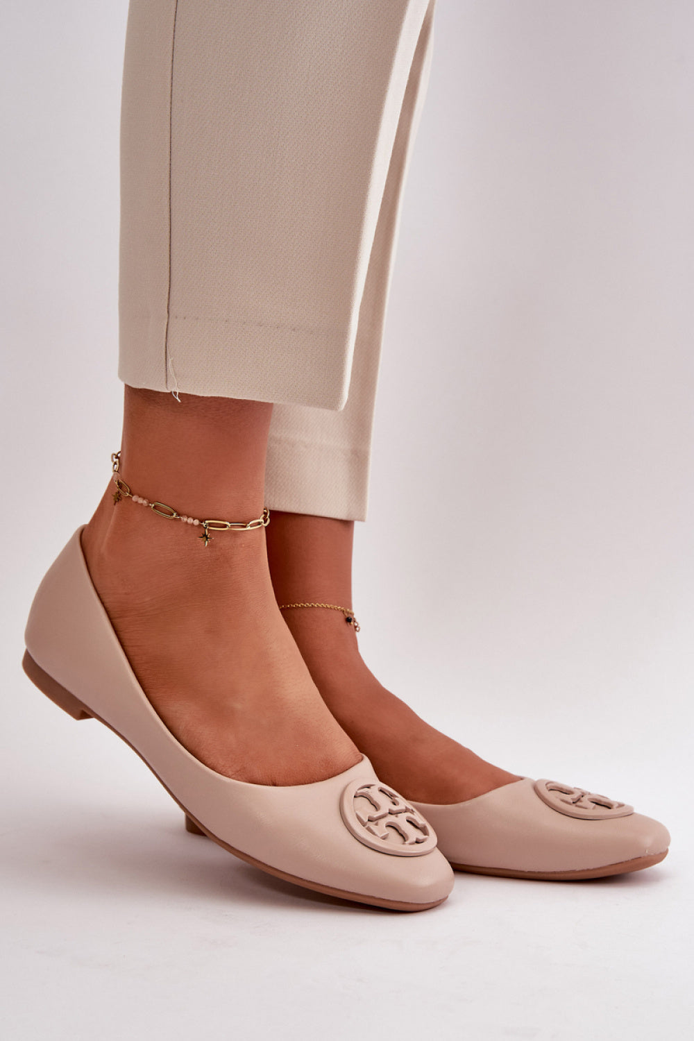 Step In Style Rhodike Beige Faux Leather Ballet Flats