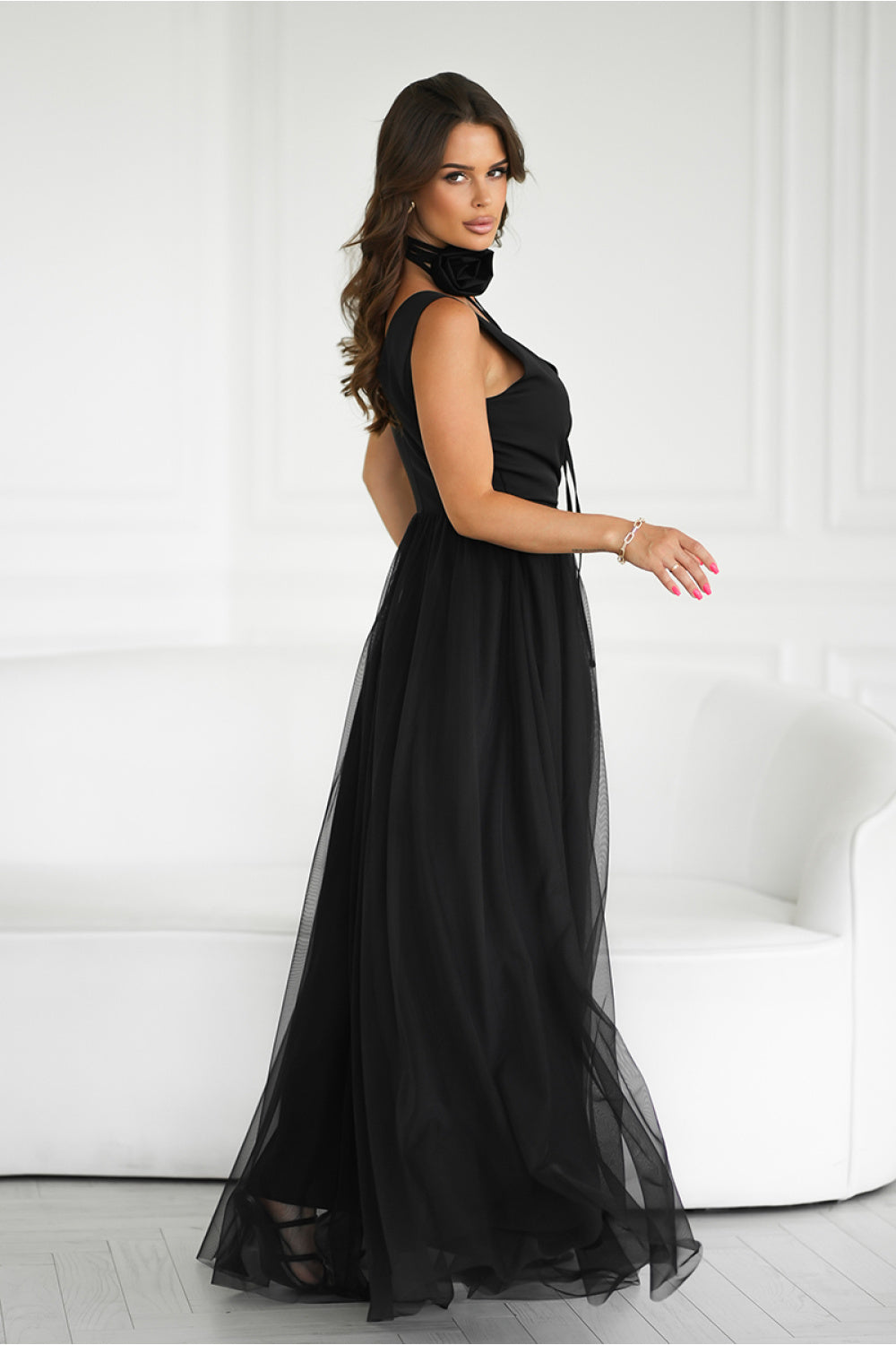 Bicotone Black Maxi Dress with Belt - view 3