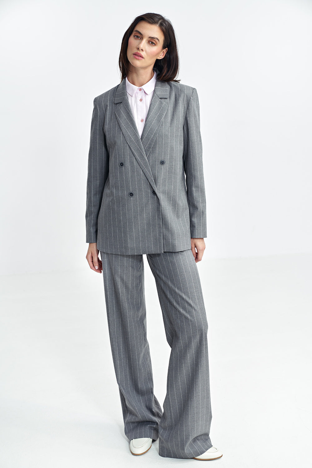 Nife Grey Striped Oversized Jacket - view 2