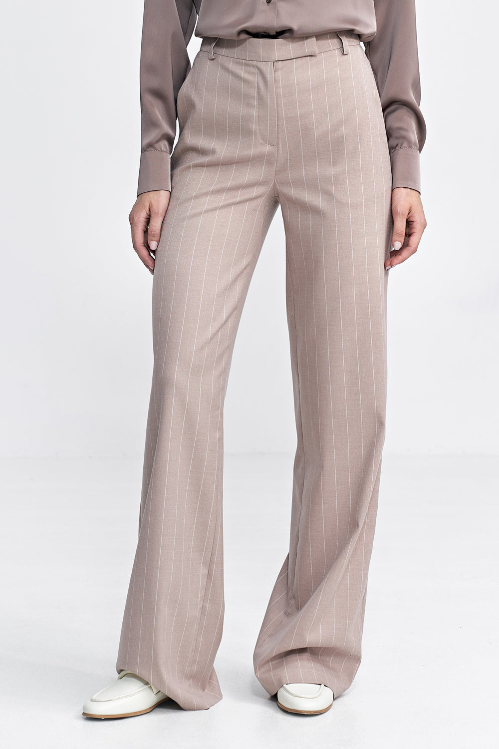 Nife Beige Striped Bodycon Trousers
