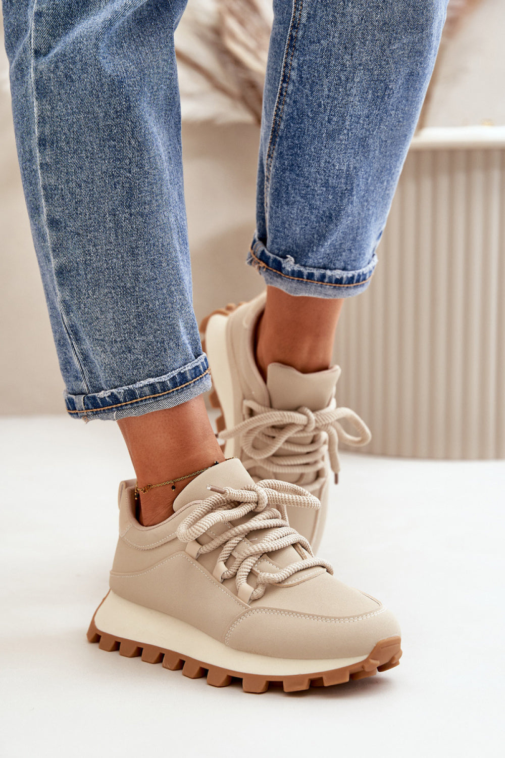 Step In Style Beige Faux Leather Platform Trainers - view 3