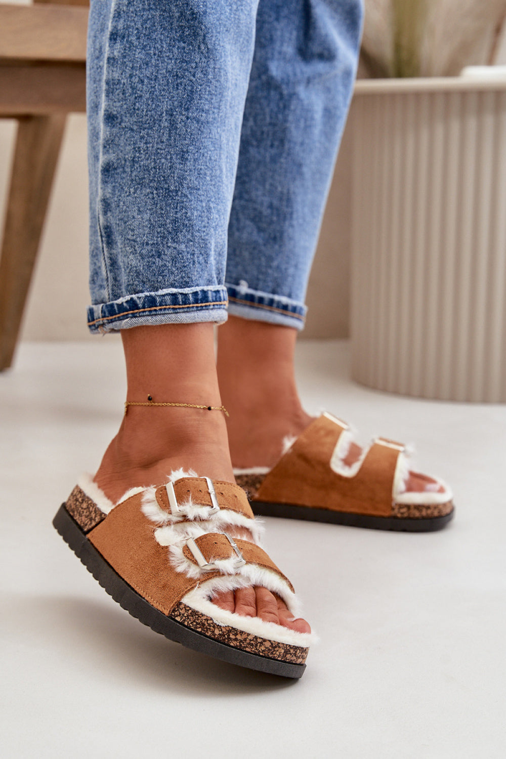 Step In Style Ezilena Camel Platform Warm Lined Slippers