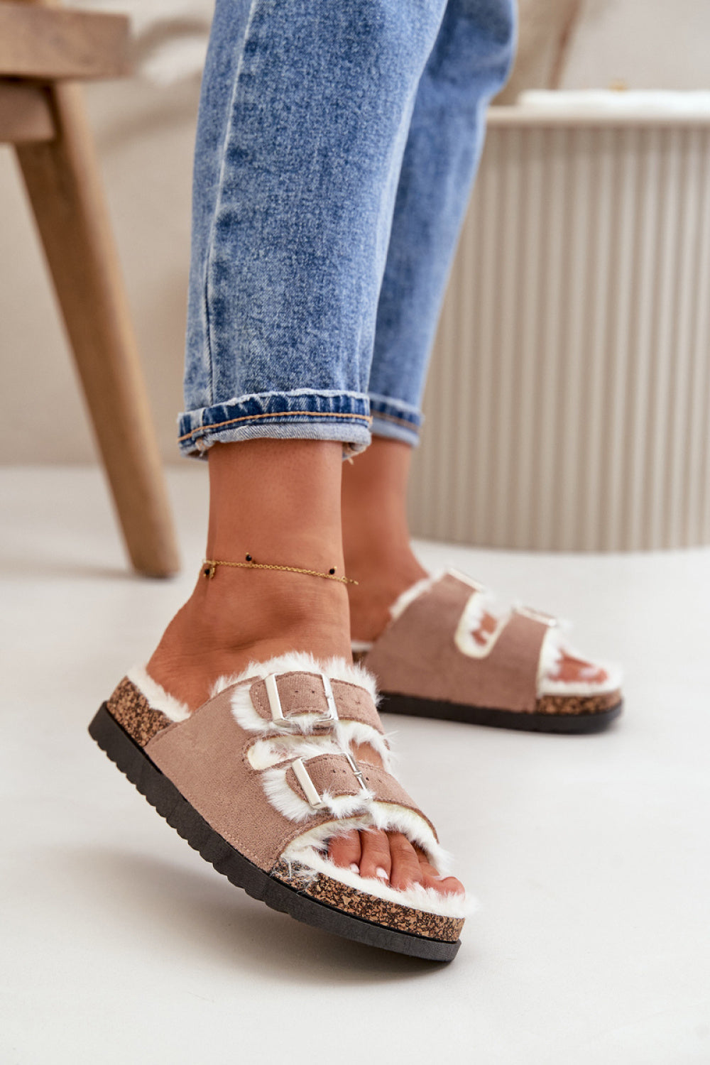 Step In Style Ezilena Beige Platform Warm Lined Slippers