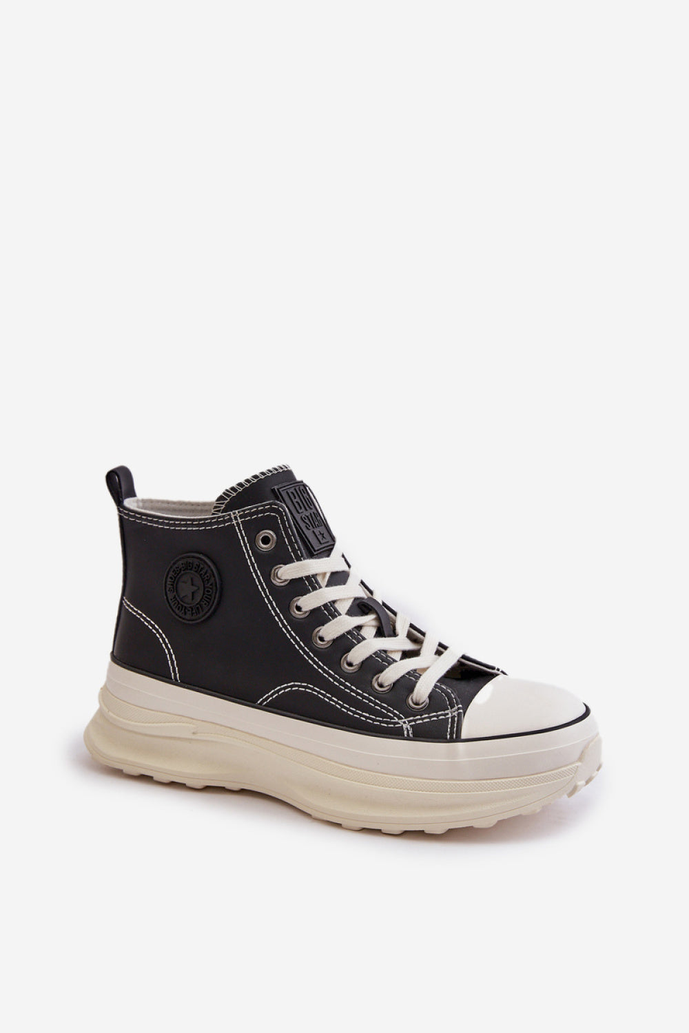 Step In Style Black Leather Platform Trainers with Round Toe - view 2