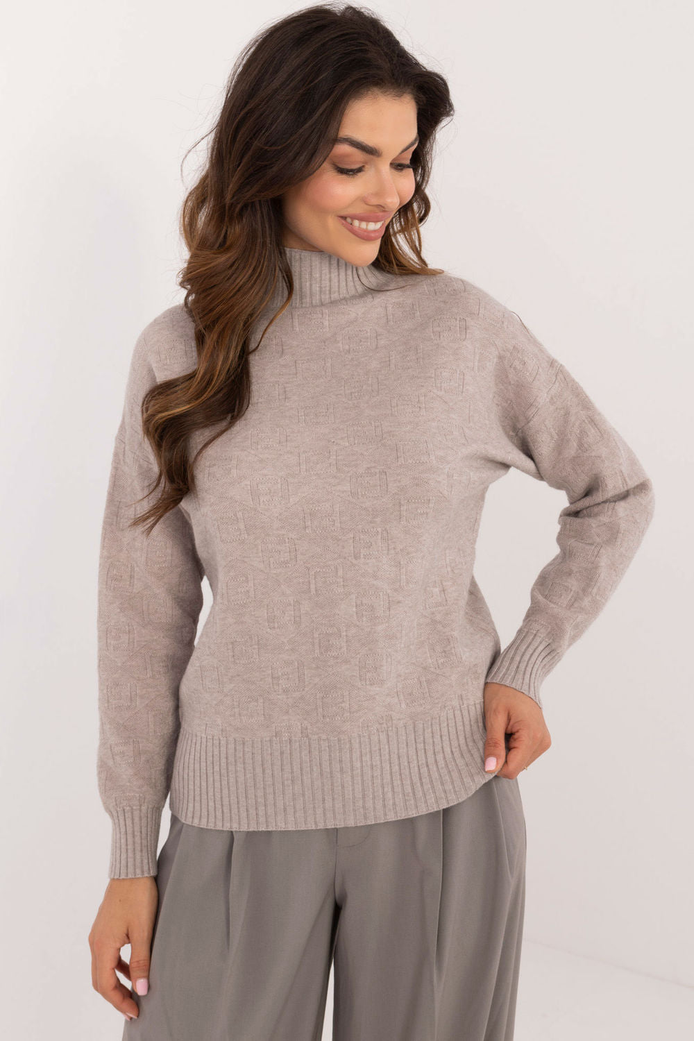 AT Beige Roll Neck Long Sleeve Jumper