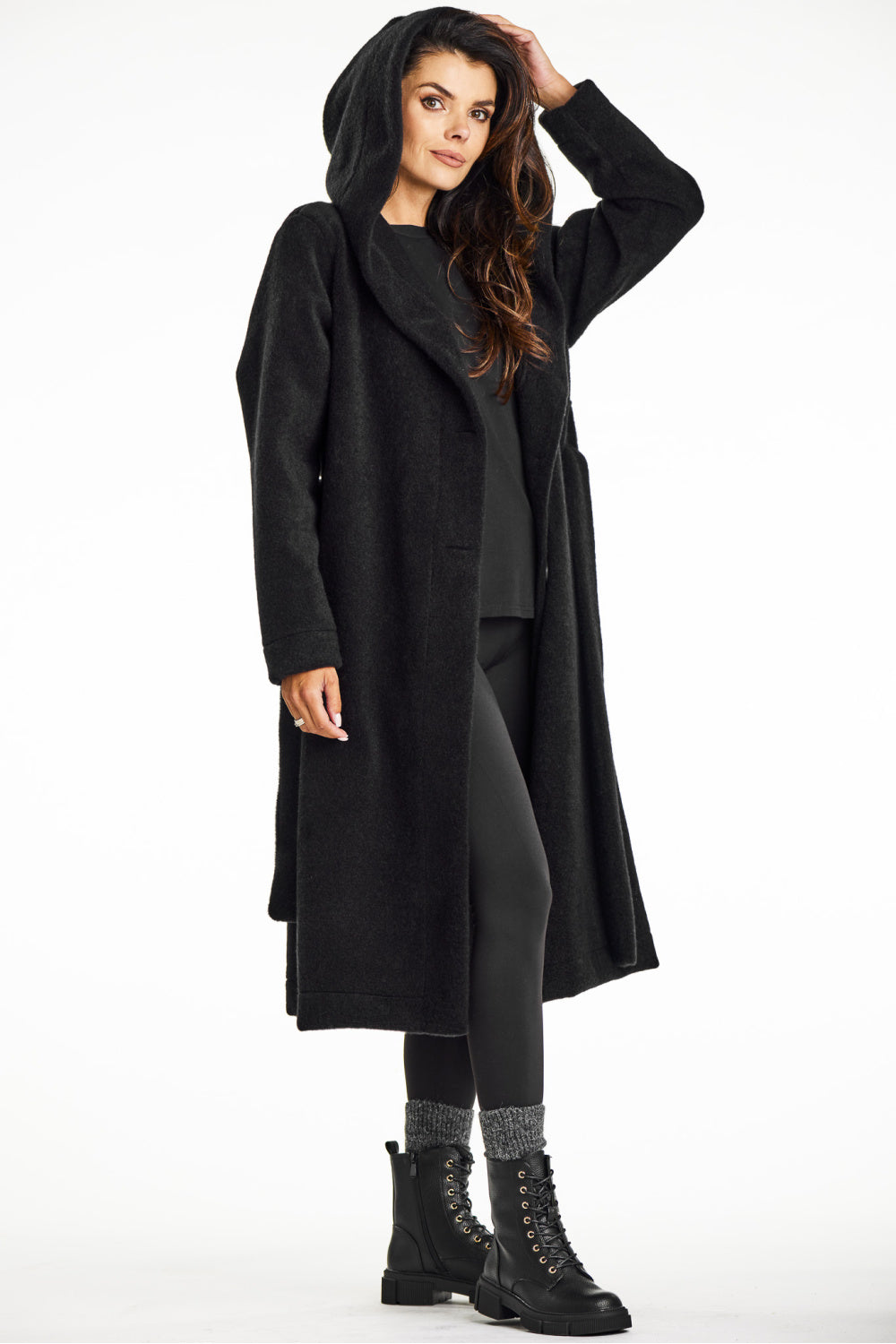 Awama Black Knitted Hooded Coat - view 2