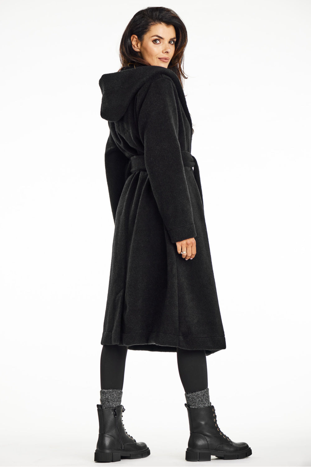 Awama Black Knitted Hooded Coat - view 3