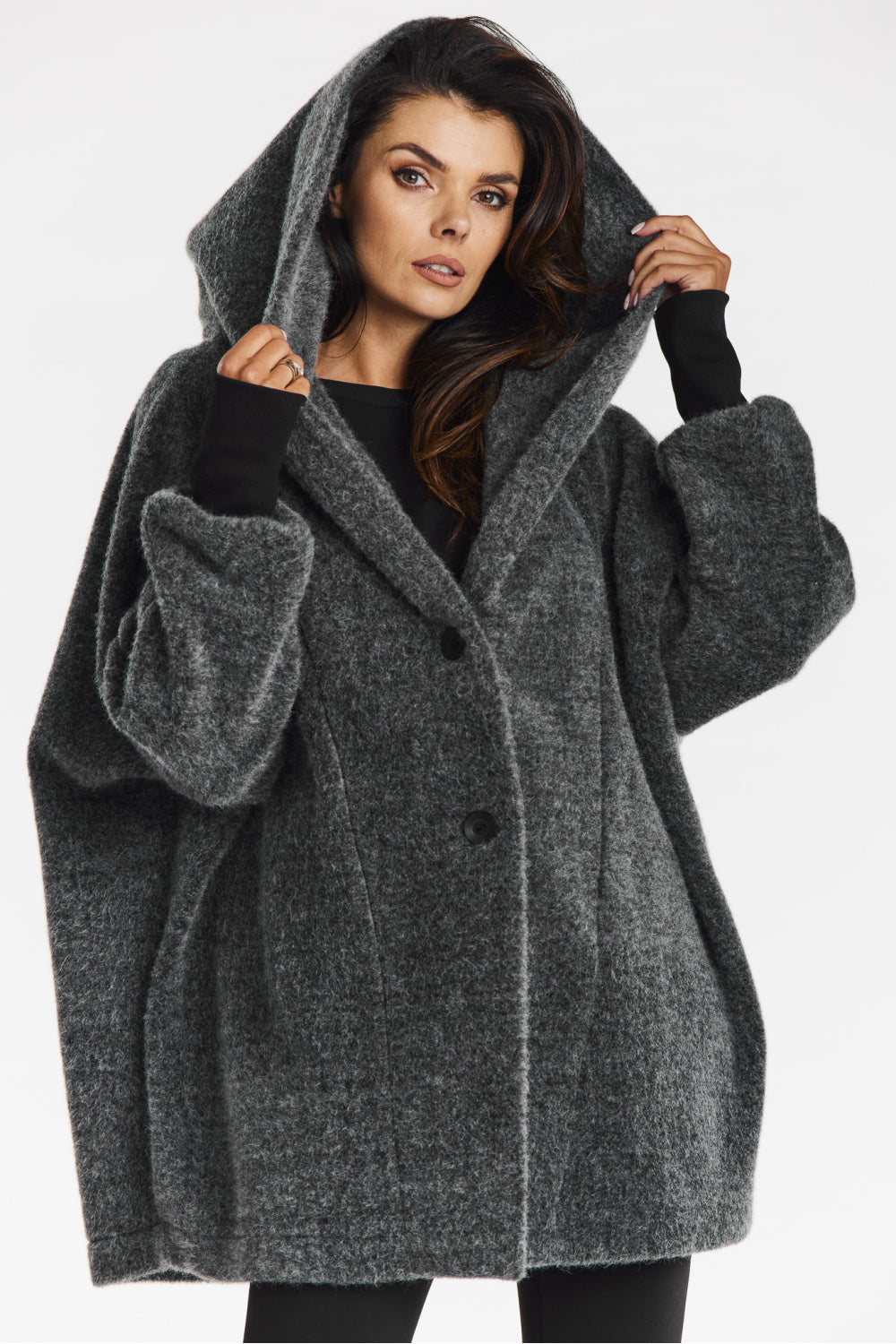 Awama Grey Knitted Hooded Coat