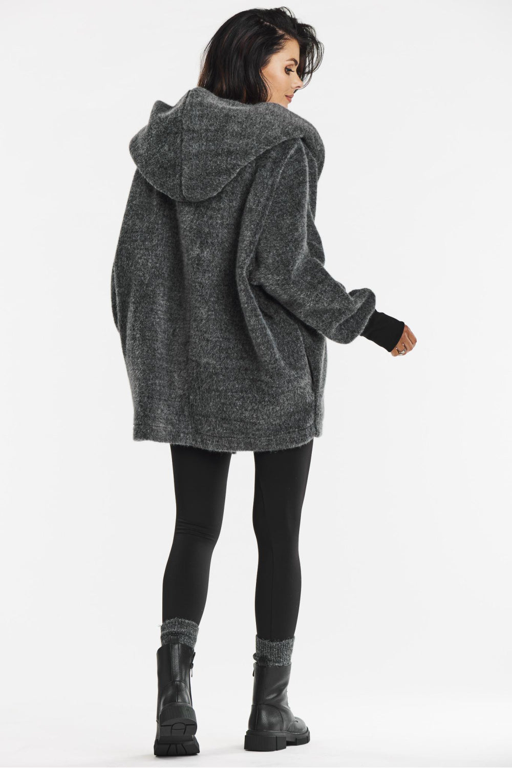 Awama Grey Knitted Hooded Coat - view 3