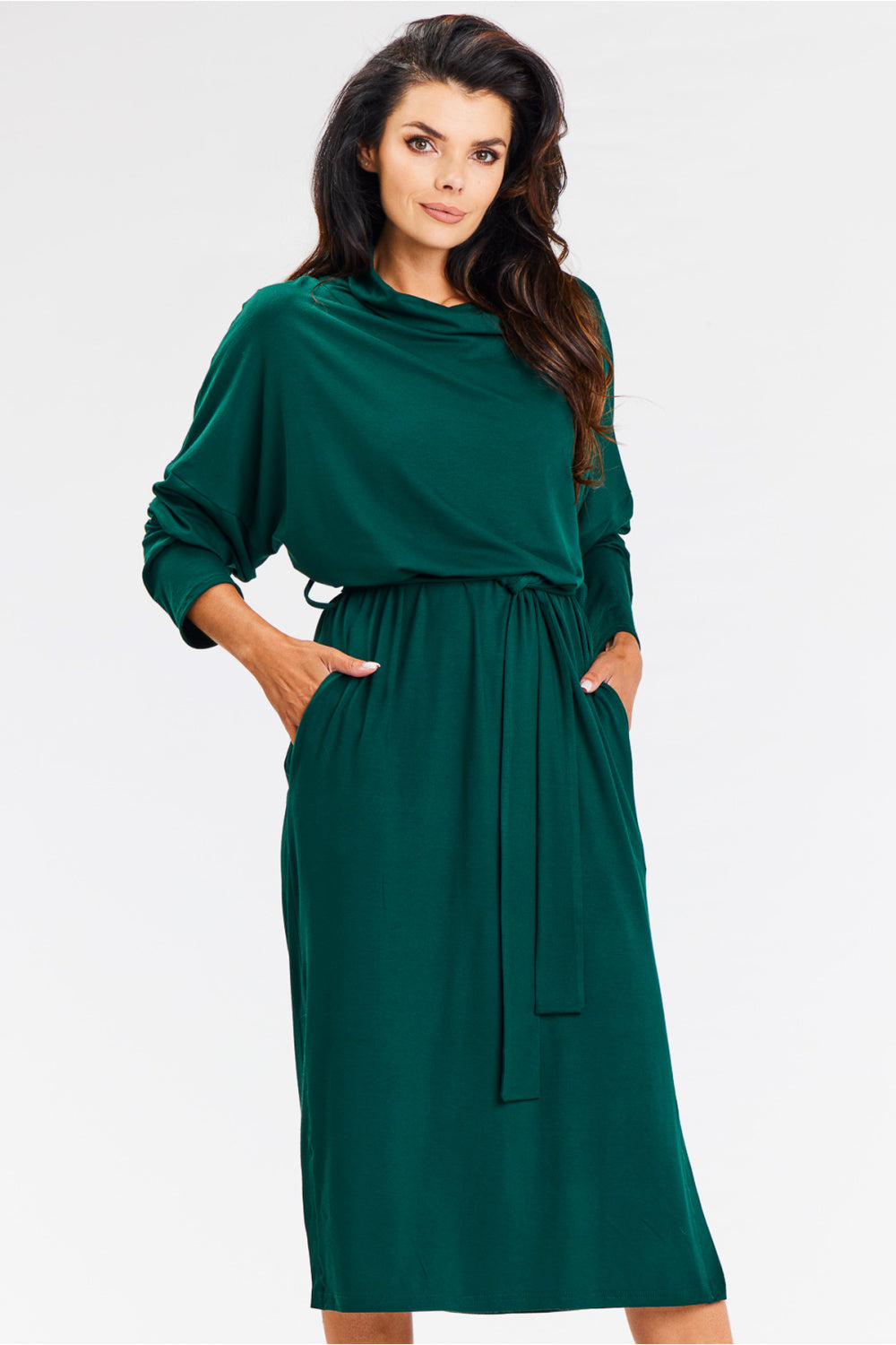 Awama Bottle Green Midi Knitted Dress