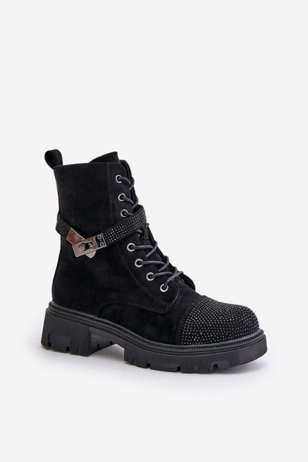 Step In Style Black Faux Suede Flat Lace Up Ankle Boots - view 2