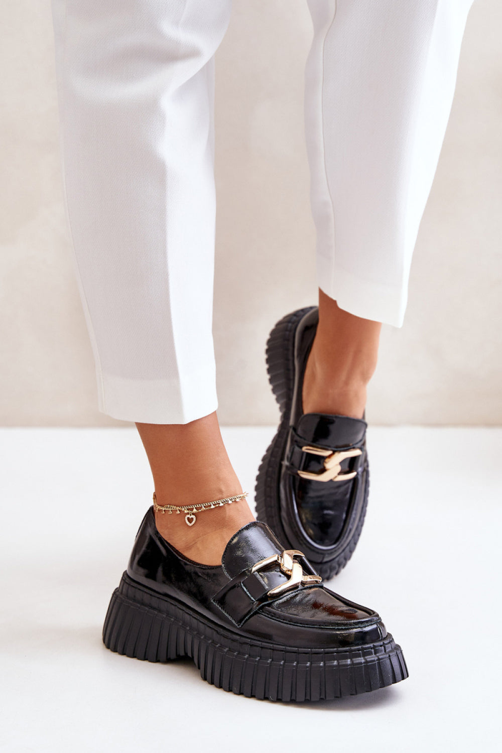Step In Style Zazoo Black Leather Platform Shoes