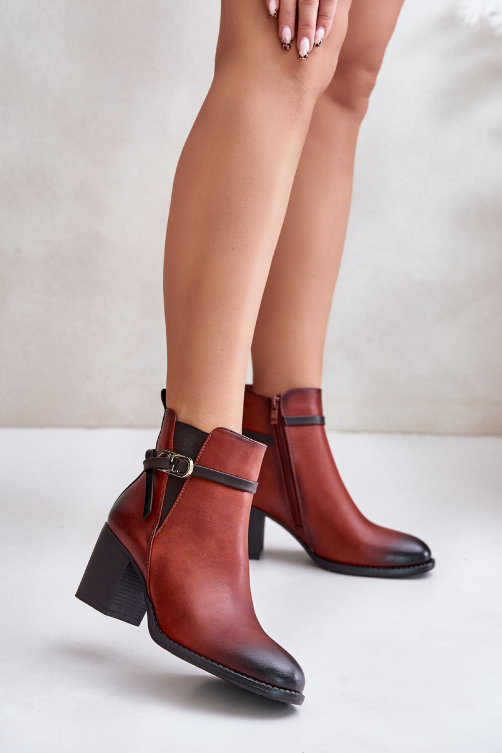 Step In Style Zinithia Brown Faux Leather Heeled Ankle Boots