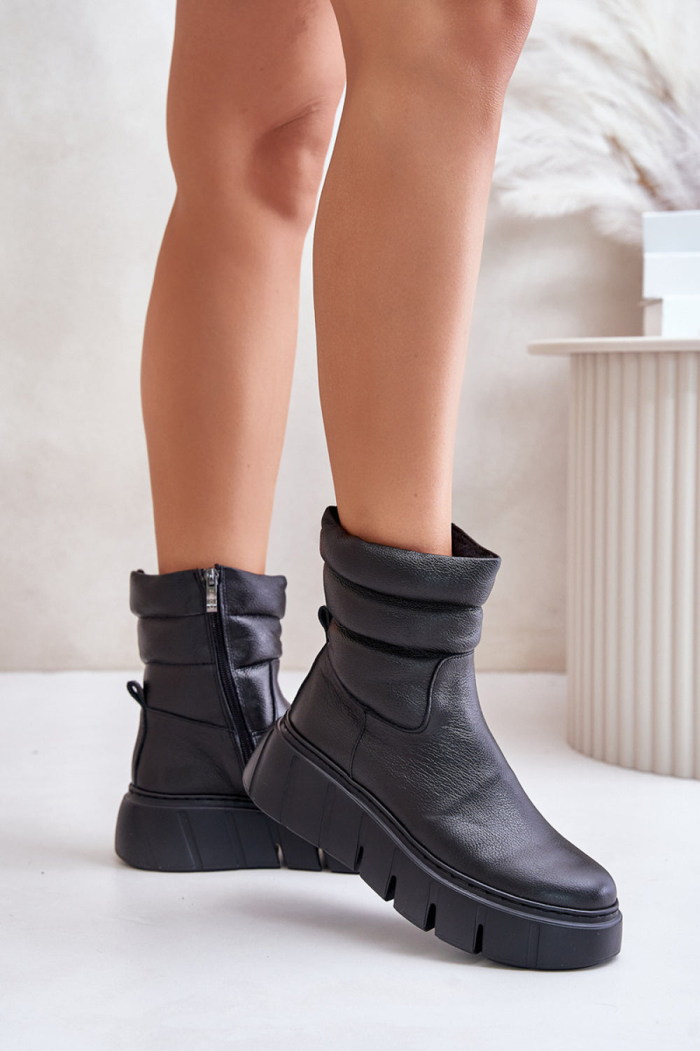Step In Style Zazoo Black Leather Platform Warm Lined Boots