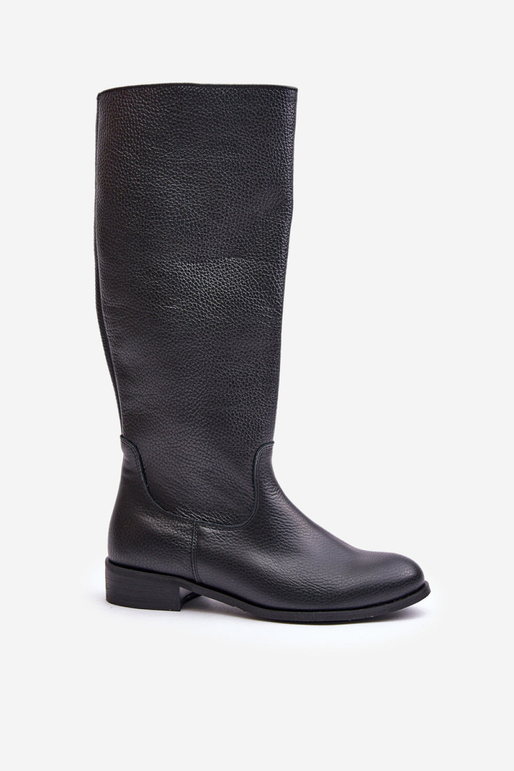 Step In Style Black Leather Flat Over The Knee Boots - view 2