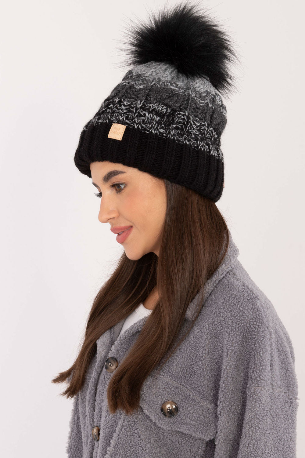 Rue Paris Black Beanie Hat with Lining - view 2