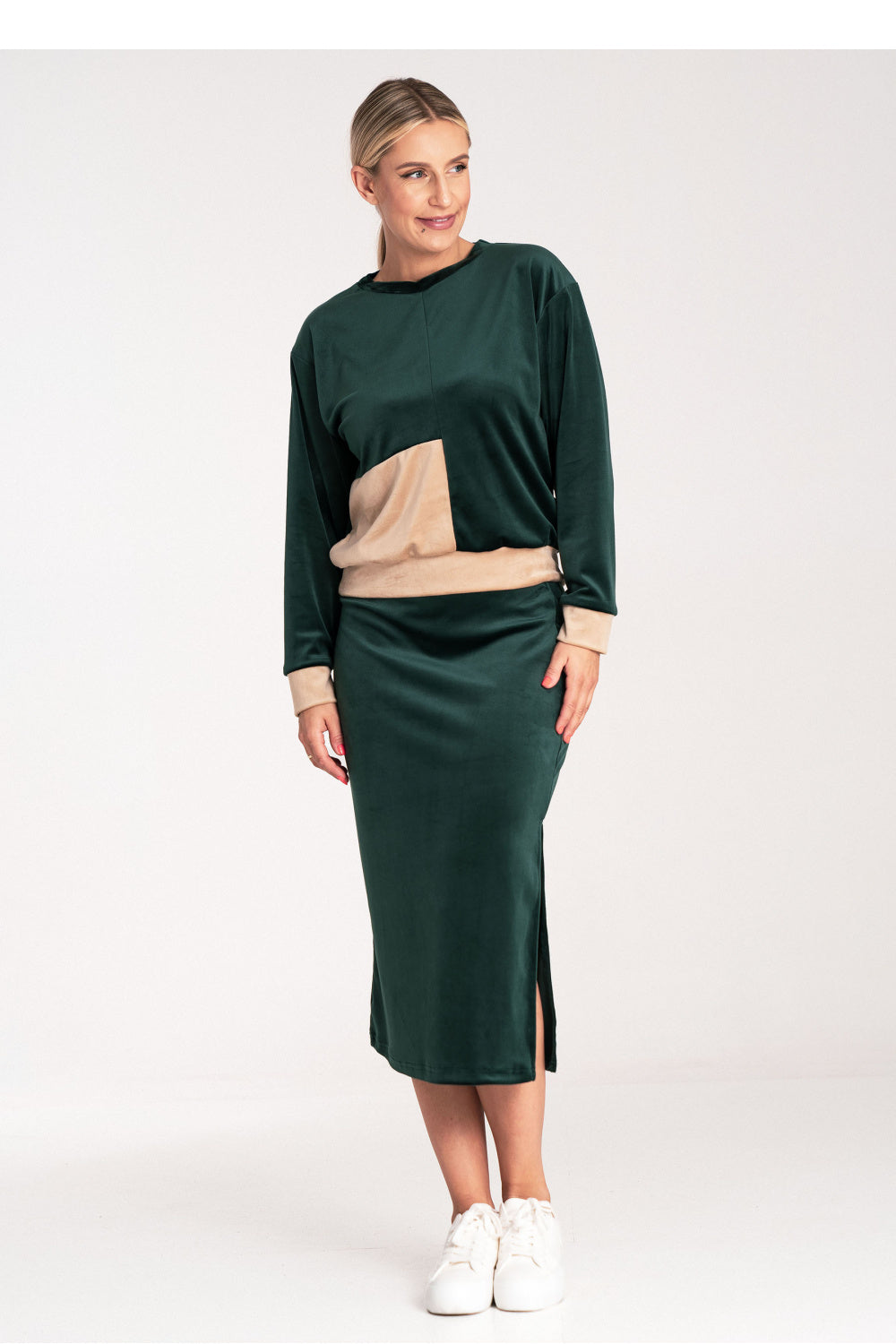 Figl Green Velvet Long Sleeve Skirt Co-Ord Set