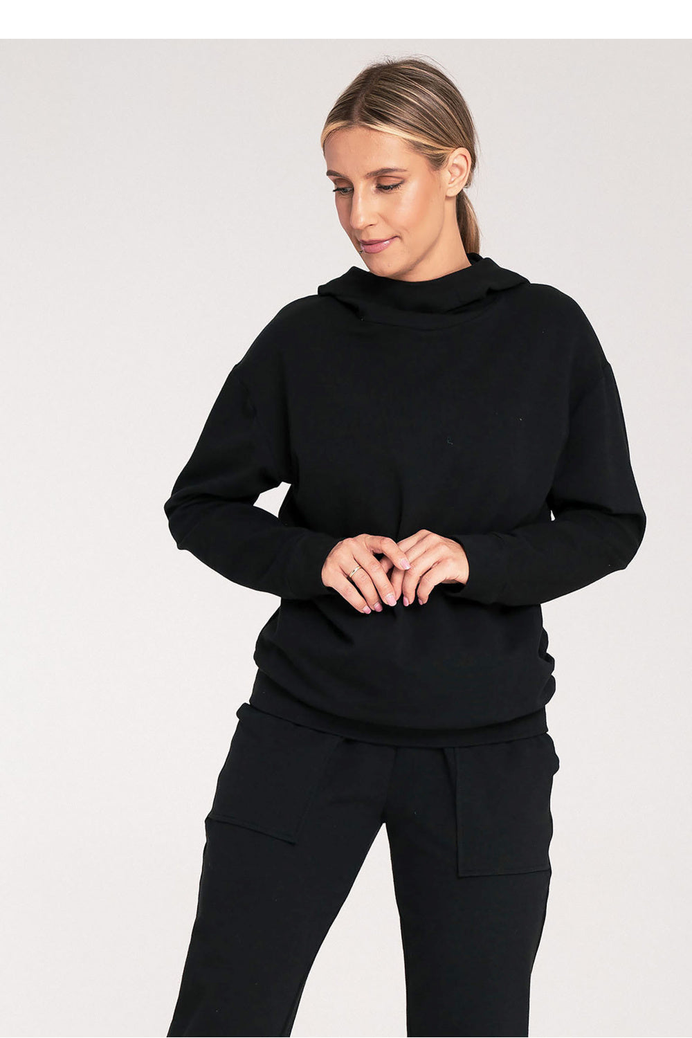 Figl Black Hooded Long Sleeve Sweatshirt