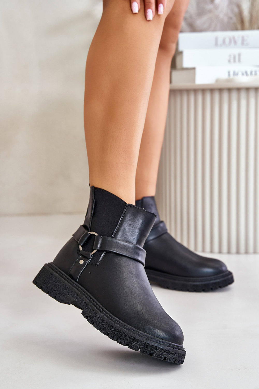 Step In Style Black Faux Leather Warm Lined Jodhpur Boots