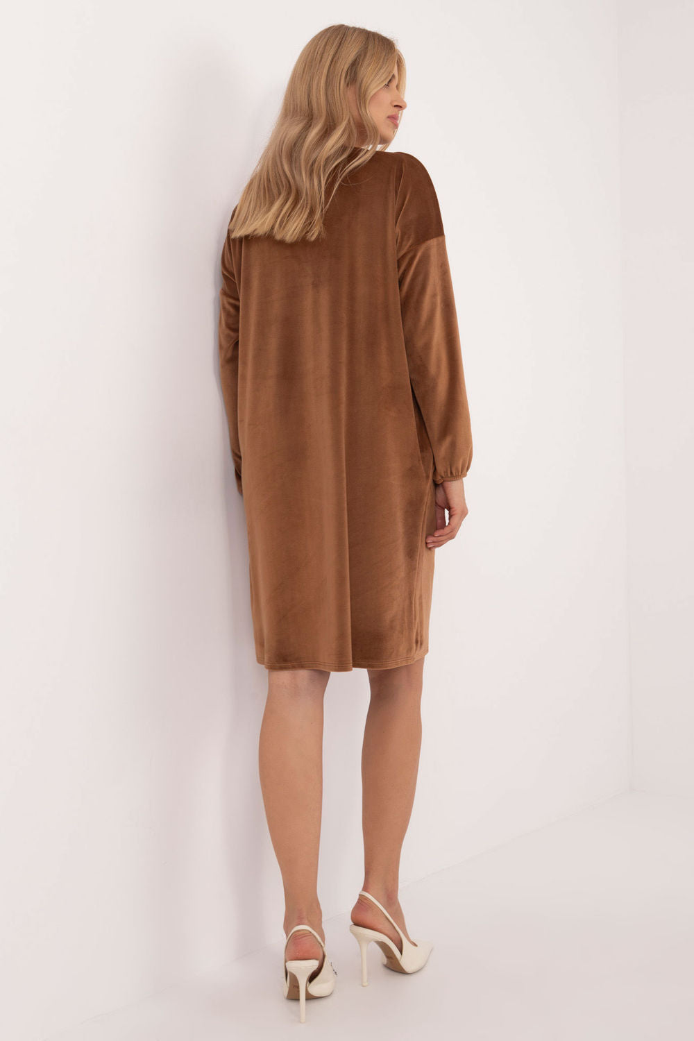 Italy Moda Light Brown Velvet Long Sleeve Dress - view 3