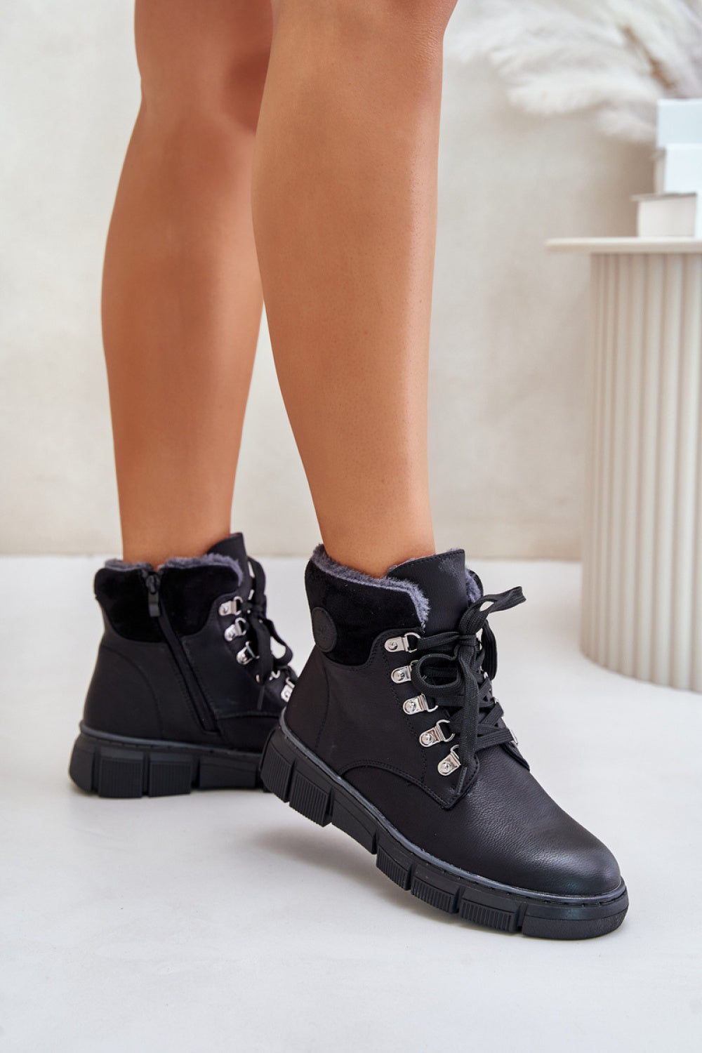 Step In Style Mevanisa Black Faux Leather Platform Hiking Style Boots - view 3