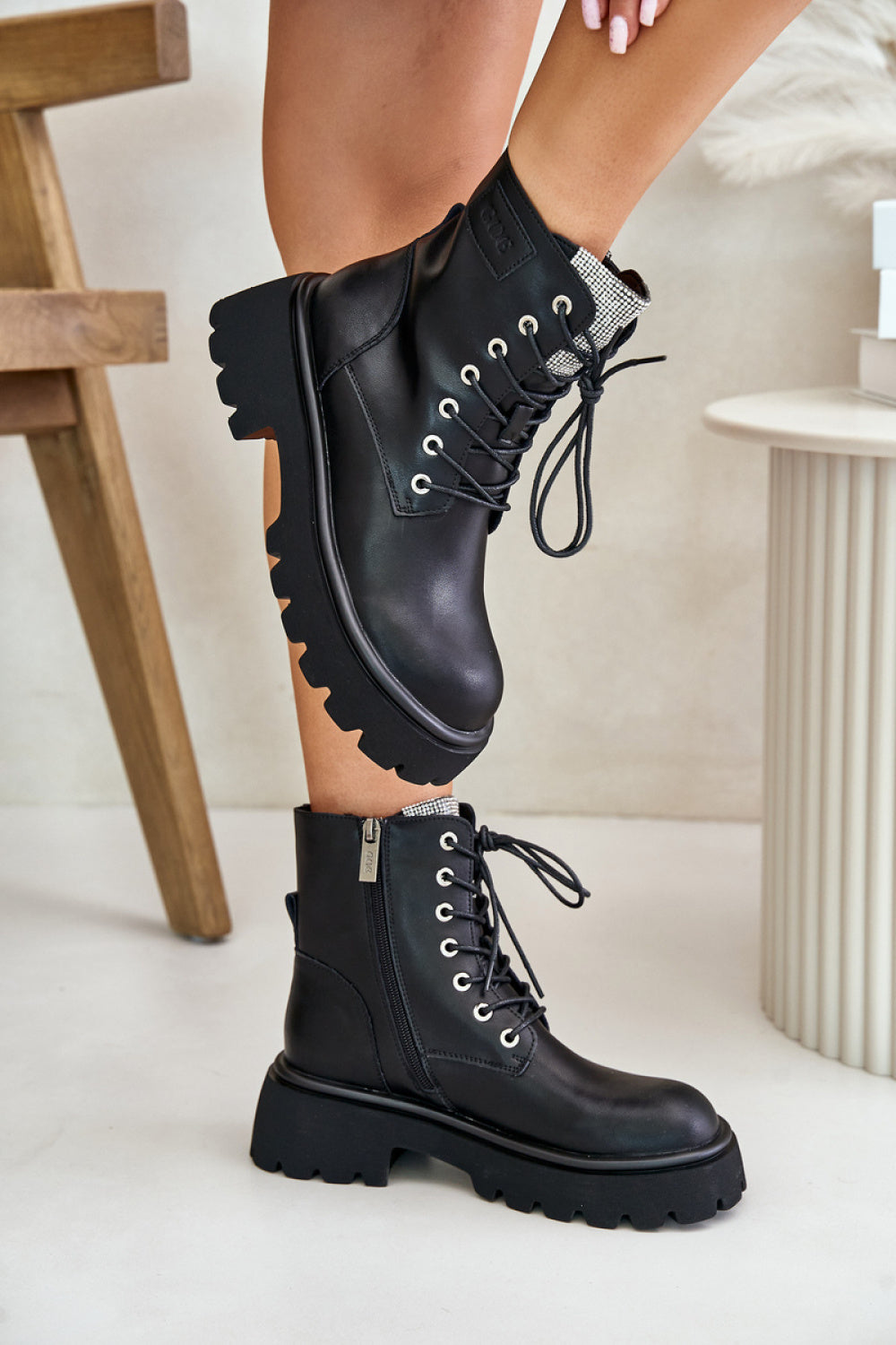 Step In Style Goe Black Leather Platform Ankle Boots - view 3