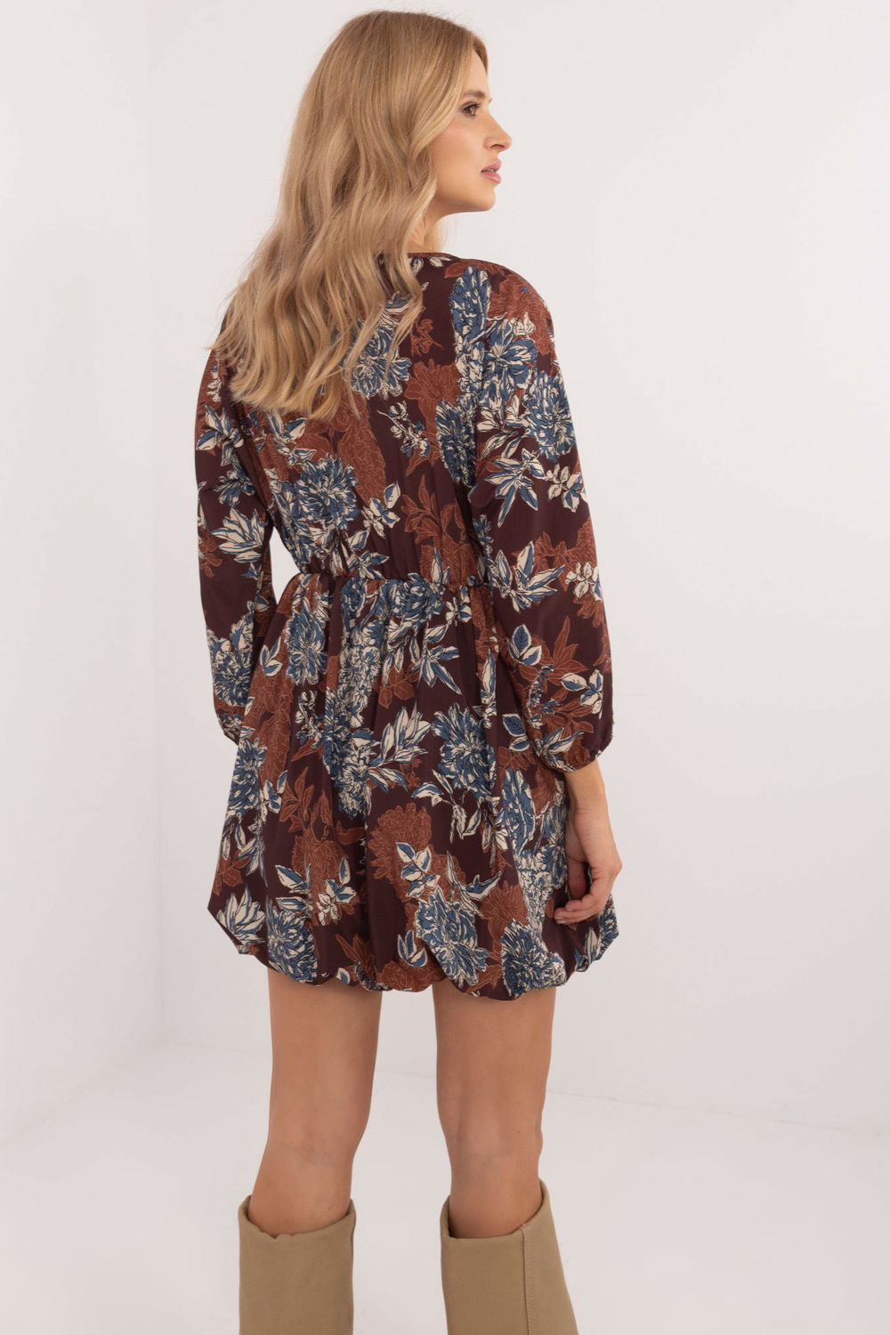 Italy Moda Brown Mini Floral Flared Dress - view 3