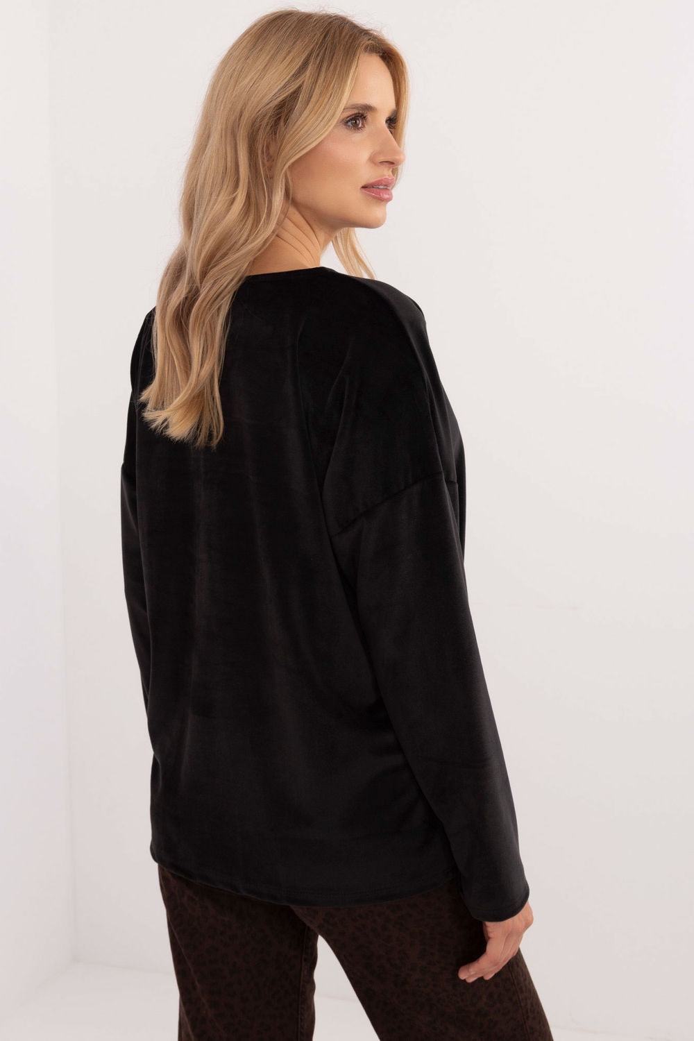 Italy Moda Black Velvet Long Sleeve Blouse - view 3