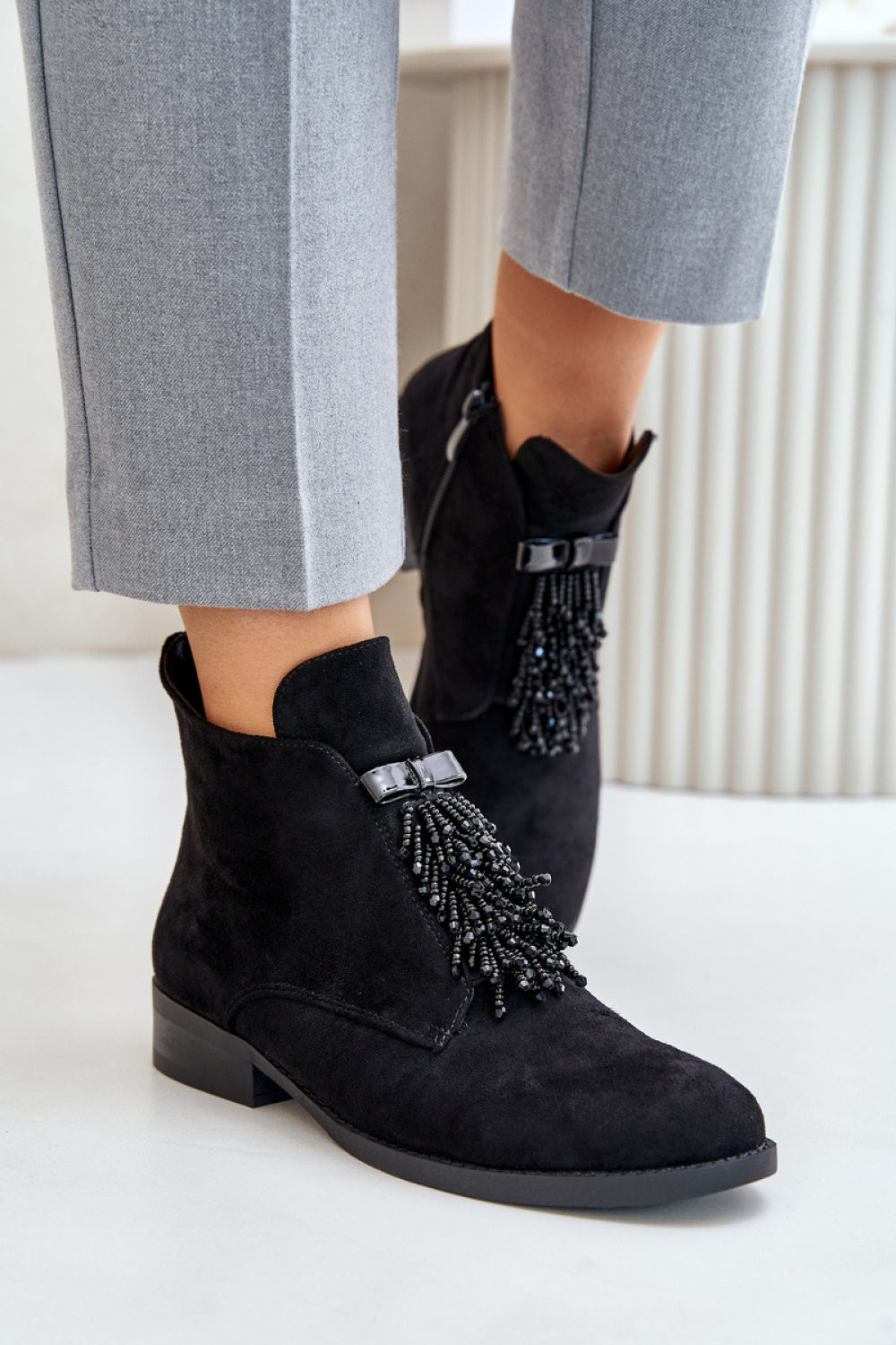 Step In Style Black Faux Suede Flat Boots - view 3
