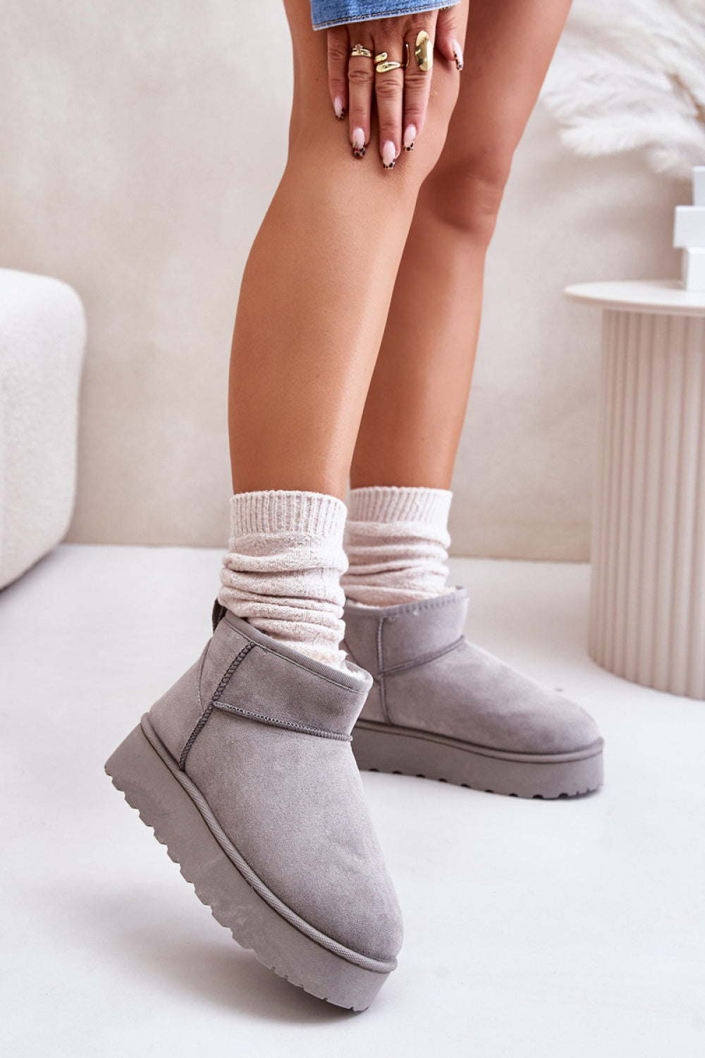 Step In Style Xamella Grey Faux Suede Platform Snow Boots