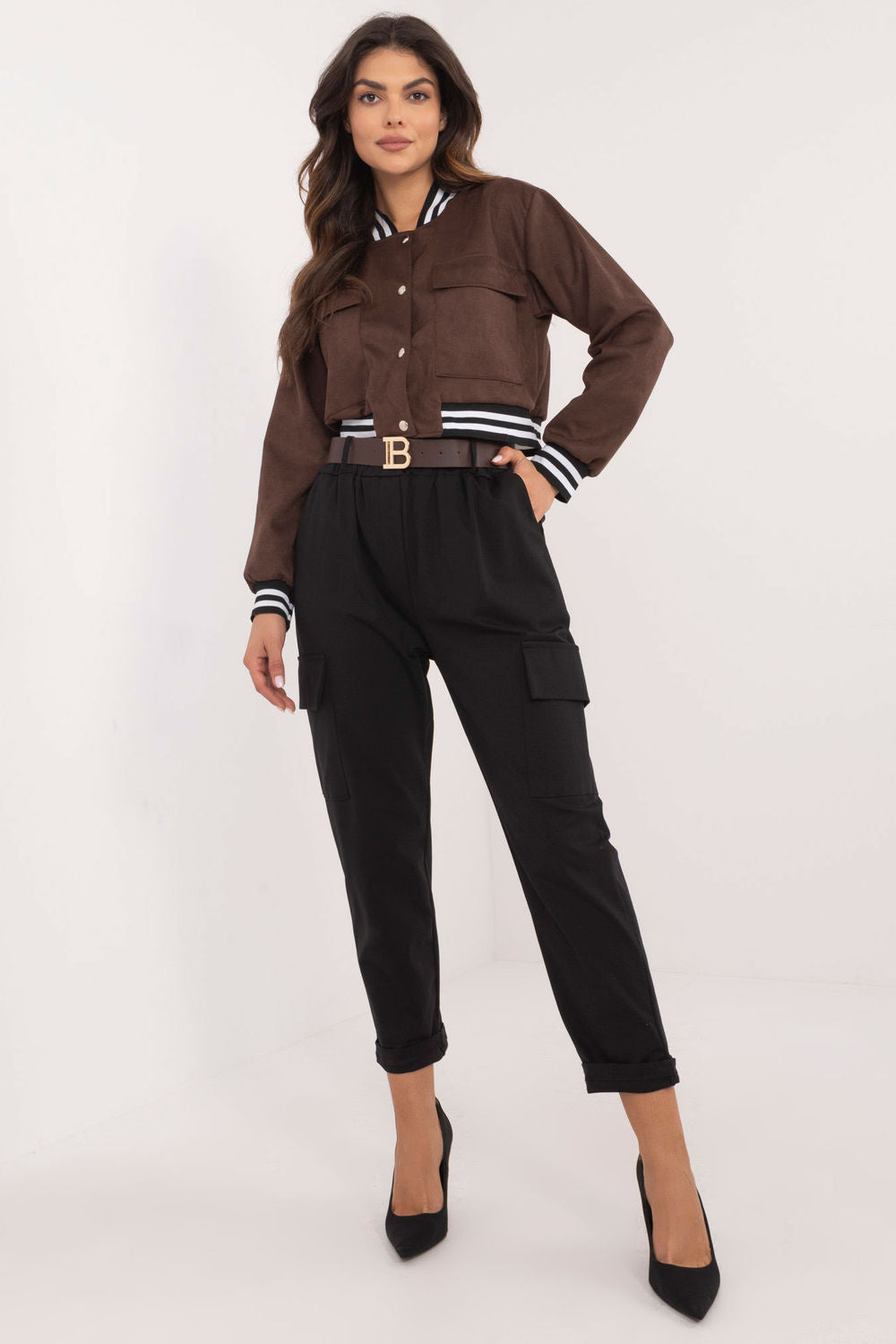 Och Bella Black Cargo Cotton Trousers