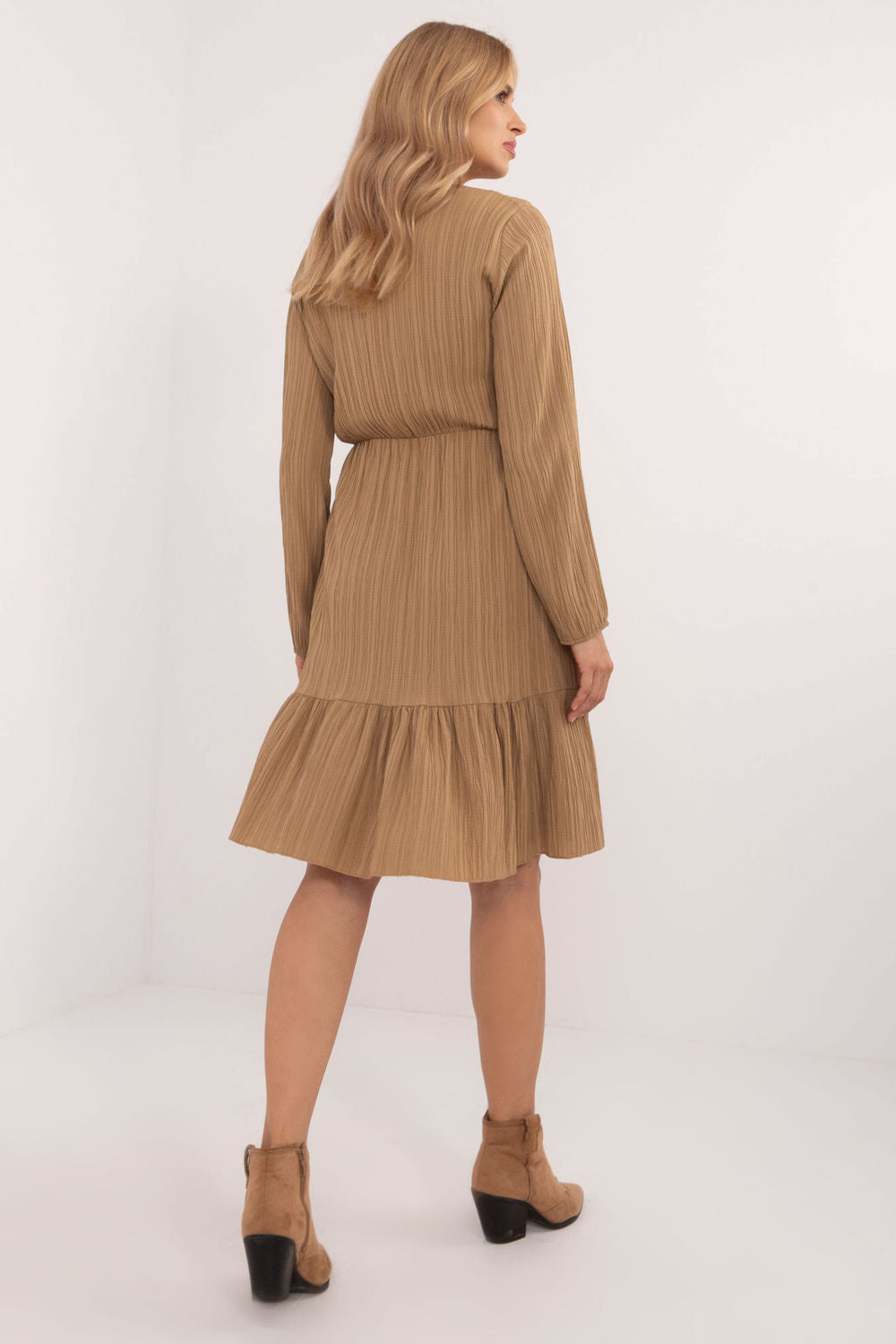 Och Bella Camel Flared Long Sleeve Dress - view 3