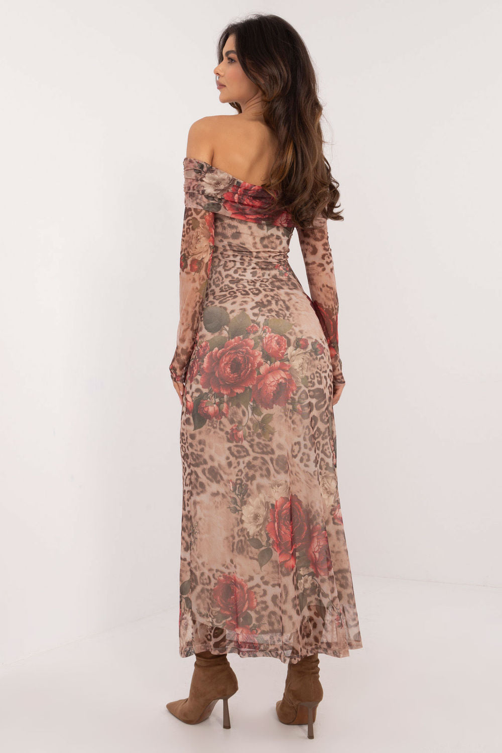 Italy Moda Beige Midi Off Shoulder Evening Dress - view 3