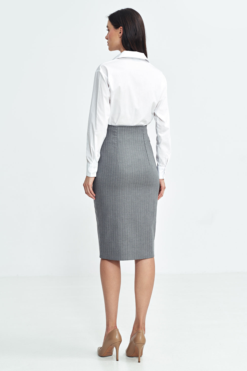 Nife Grey Striped High Waisted Skirt - view 3