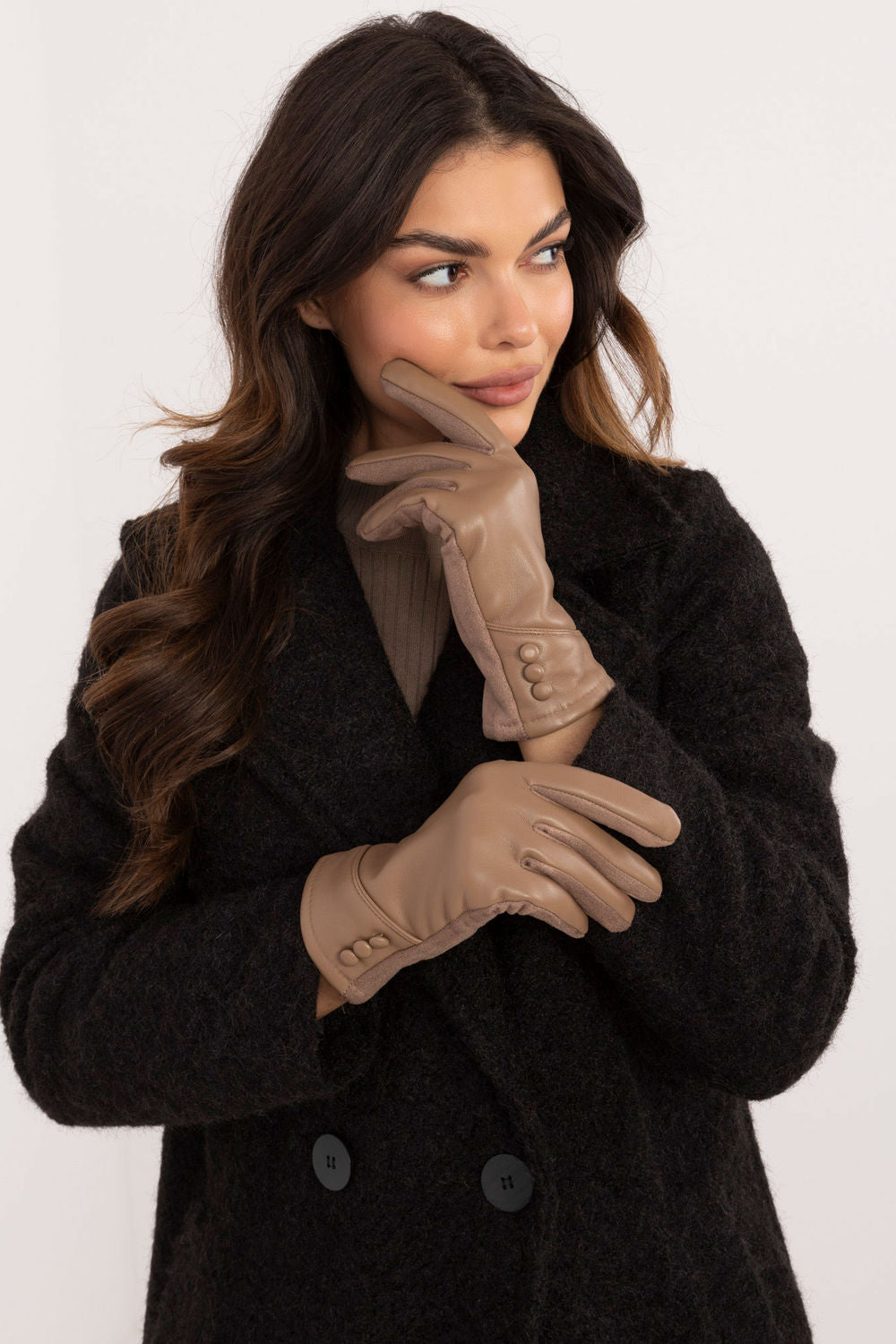 AT Dark Beige Polyurethane Faux Leather Gloves