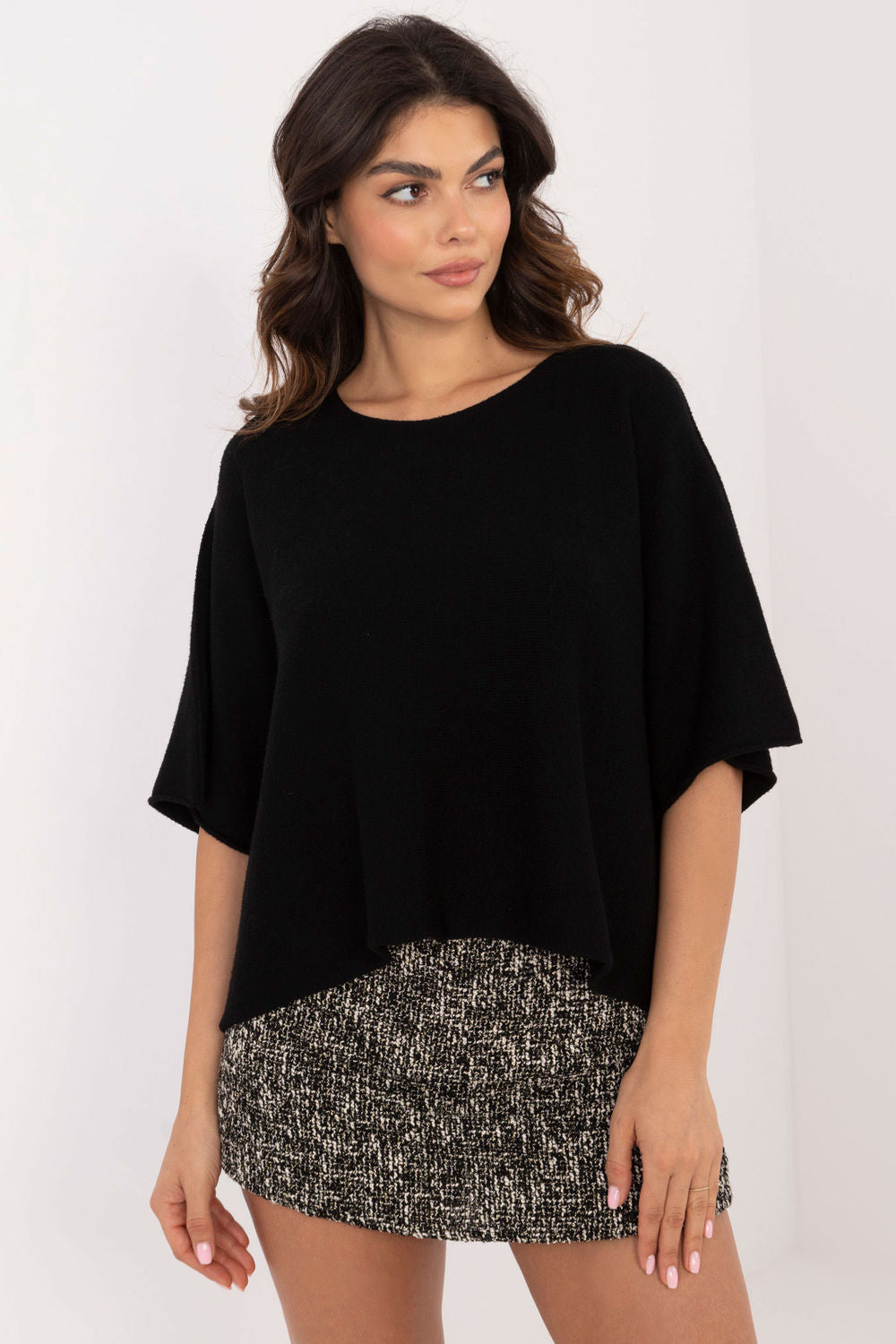 Italy Moda Black Oversized Short Sleeve Jumper
