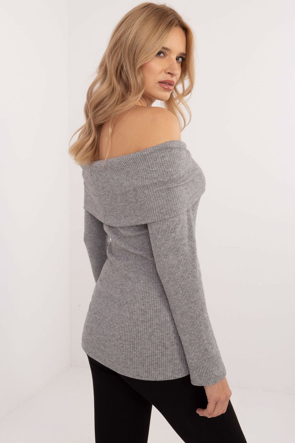 Italy Moda Grey Off Shoulder Long Sleeve Jumper - view 2