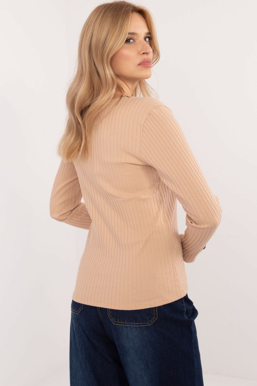 Relevance Camel Bodycon Long Sleeve Cotton Blouse - view 3