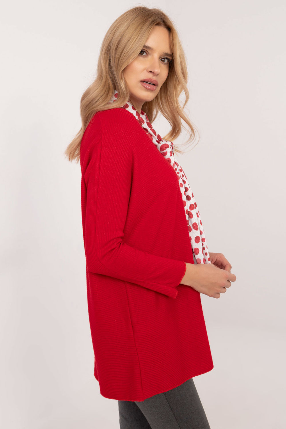 Italy Moda Red Ribbed Long Sleeve Jumper - view 2