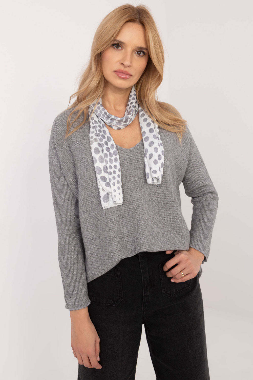 Italy Moda Grey V-Neck Long Sleeve Jumper
