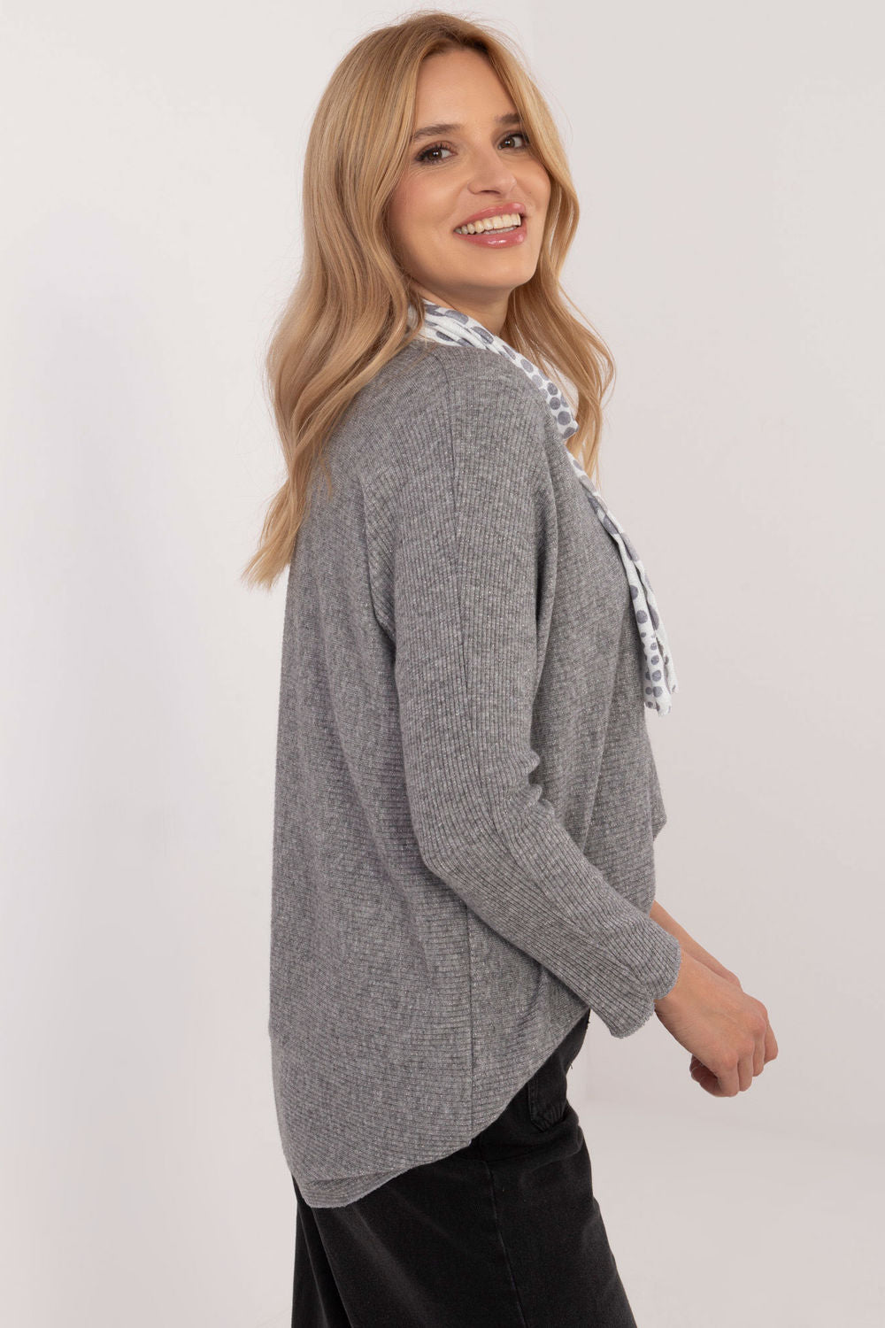 Italy Moda Grey V-Neck Long Sleeve Jumper - view 2